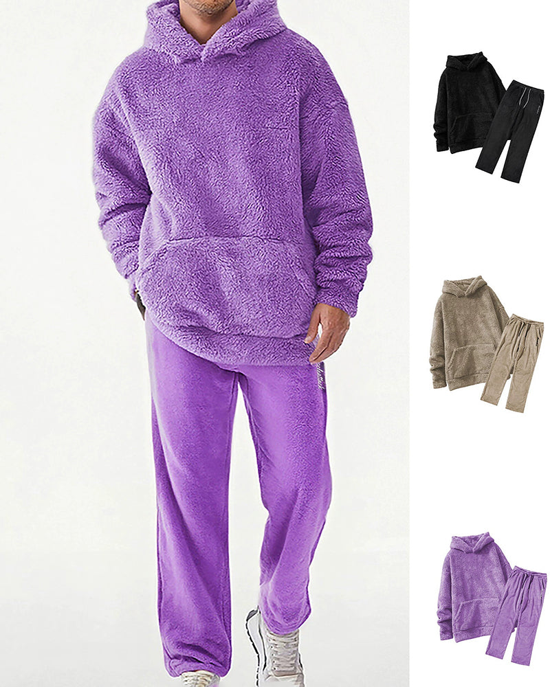 Big & Tall Men's Coral Fleece Hooded Sweater Pants Suit S-2XL