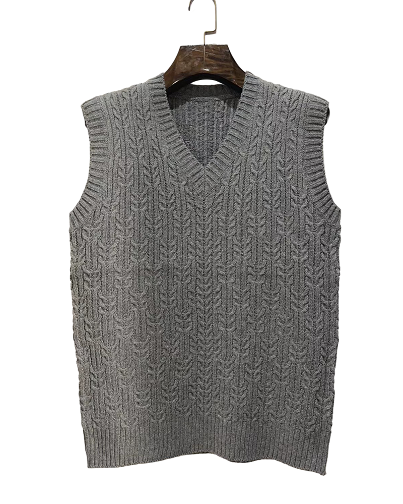 Big & Tall Men's Solid Color Twisted V-neck Knitted Waistcoat S-3XL