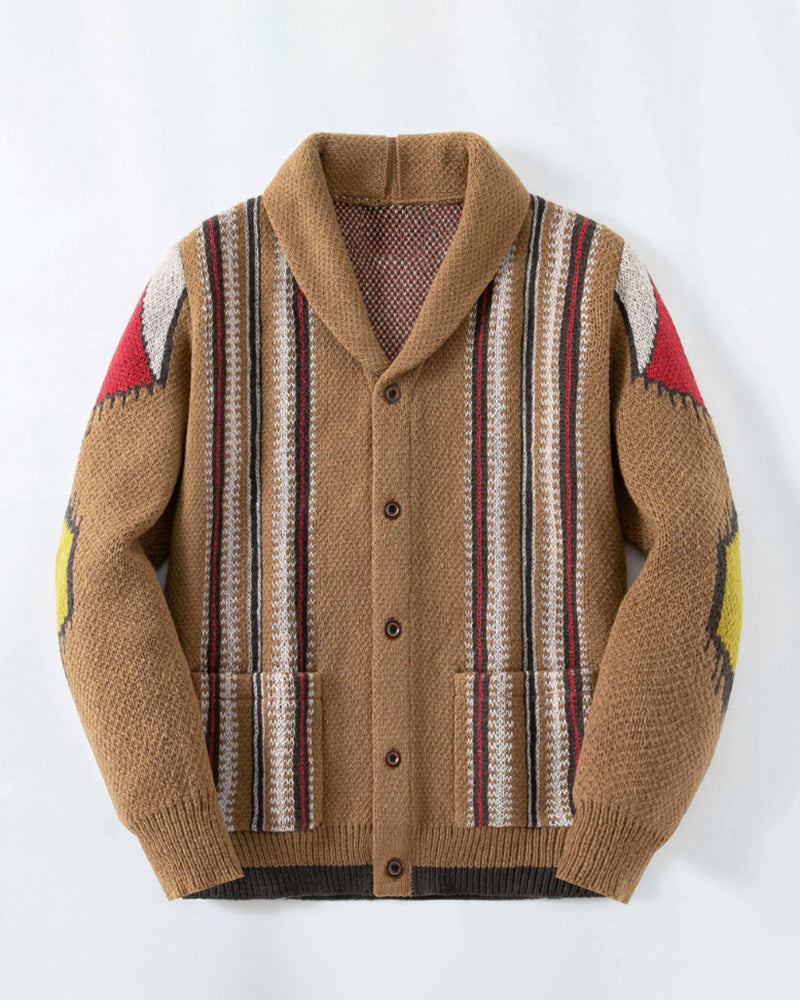 Big & Tall Men's Vintage Jacquard Laps Long Sleeve Cardigan Jacket M-3XL