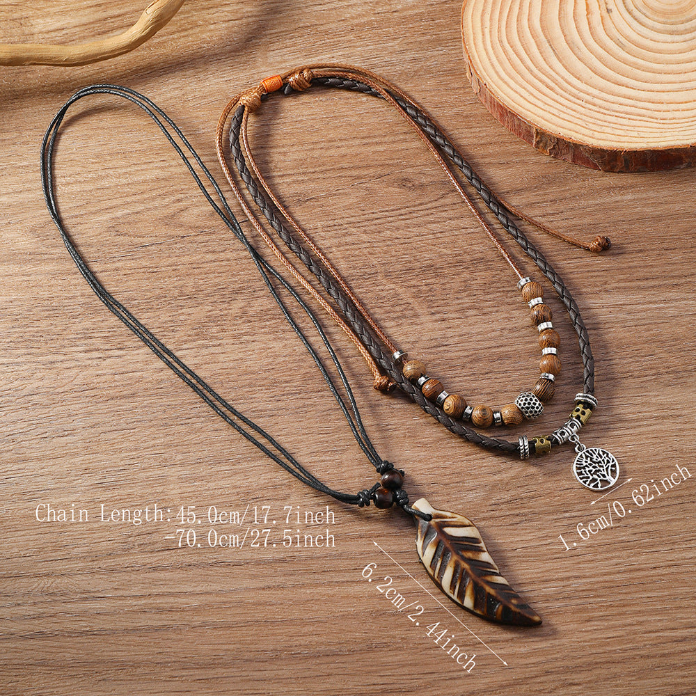 Vintage Braided Rope Beaded Multilayer Necklace Men's And Women's Accessories