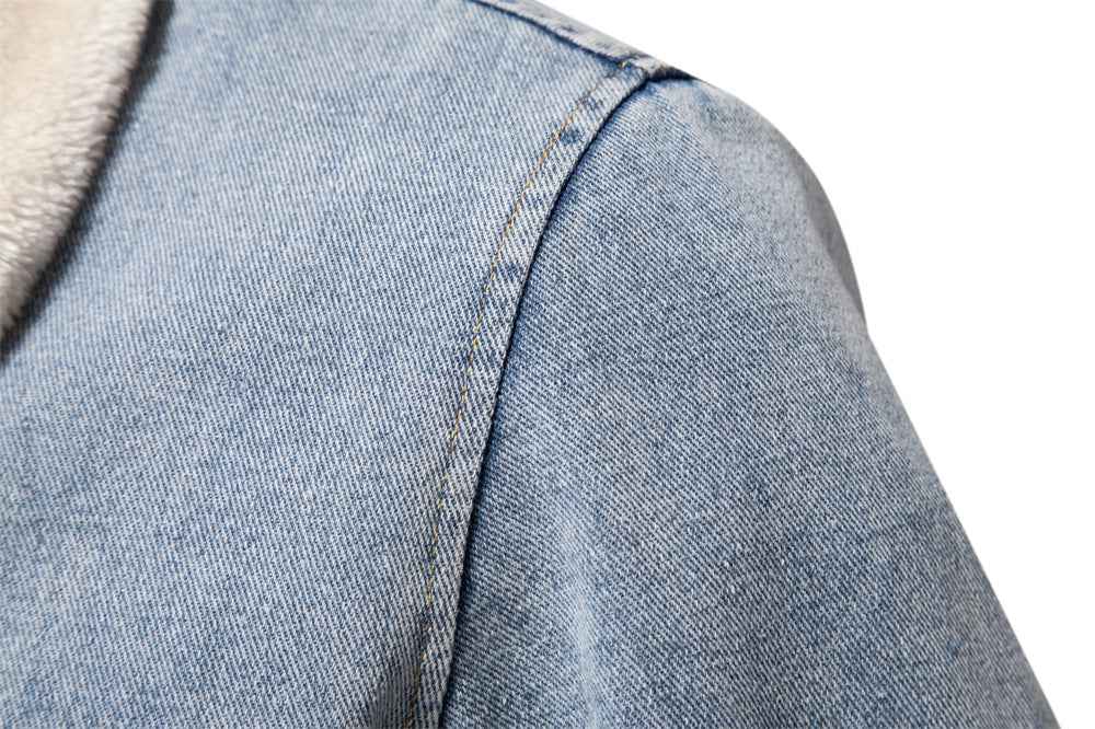 Big & Tall Men's Thickened Washed Denim Jacket S-XL