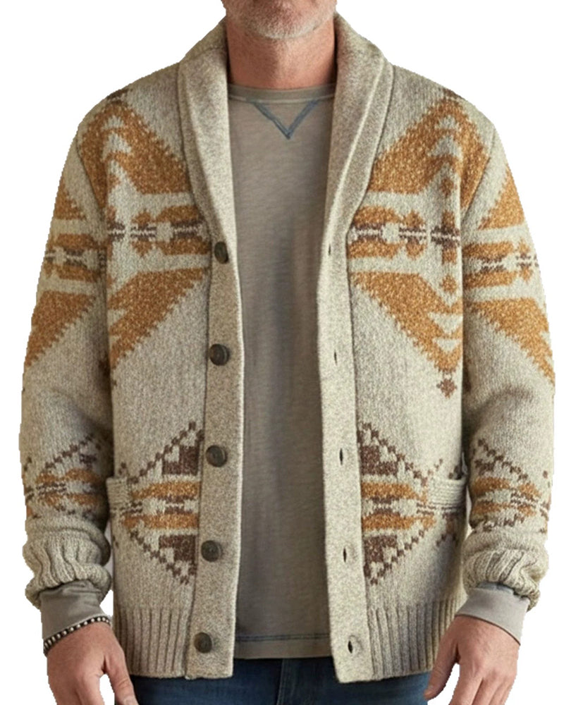 Big & Tall Men's Vintage Jacquard Laps Long Sleeve Cardigan Jacket M-3XL