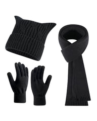 Warm Cat Ear Knitted Hat Scarf Gloves Three-piece Set