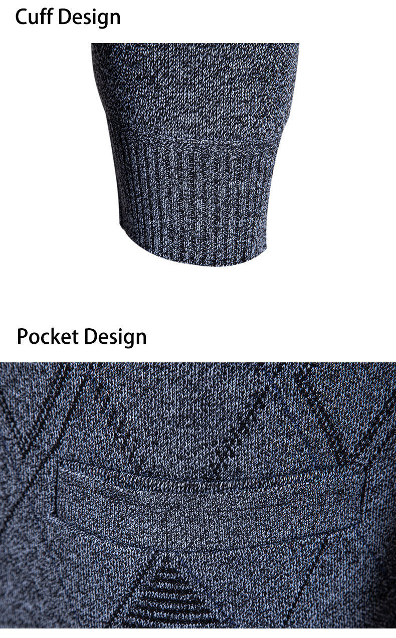 Big & Tall Men's Business Diamond Jacquard Thickened Sweater Cardigan Jacket L-3XL