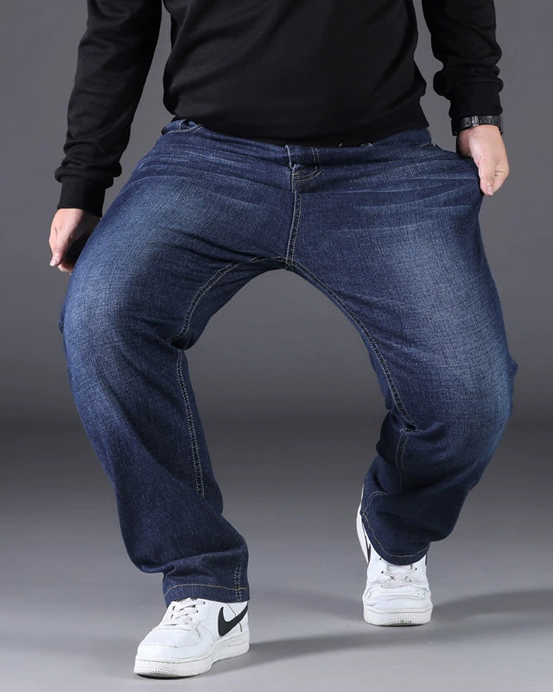 Big & Tall Men's Autumn And Winter Thick Loose Stretch Straight Jeans 28-50