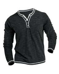 Big & Tall Men's Colored Cotton Small V-neck Stretch Henry Collar Long Sleeve T-shirt S-3XL