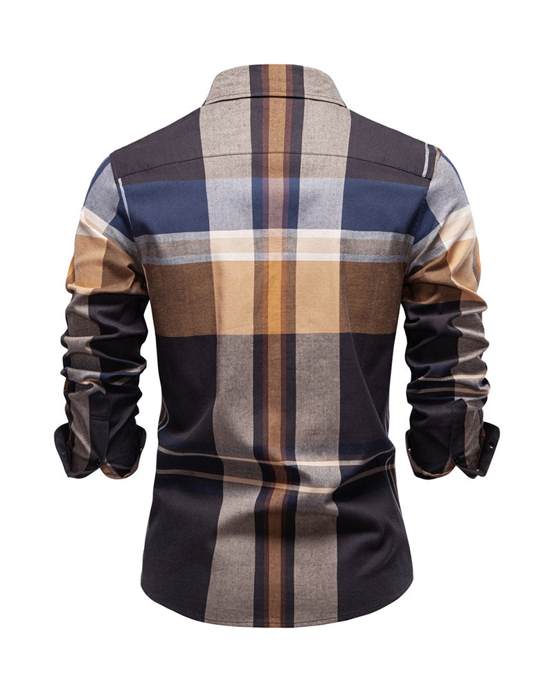 Big & Tall Men's Business Check Cotton Long Sleeve Shirt S-2XL