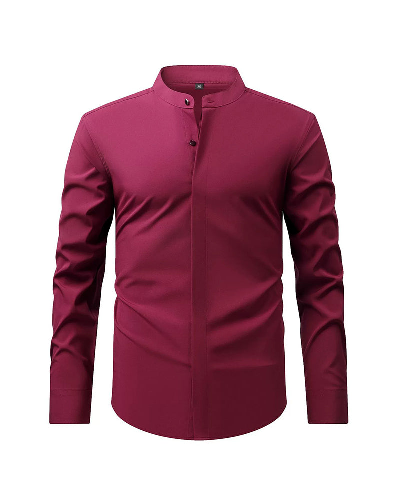 Big & Tall Men's Solid Color Retro Collar Long Sleeve Shirt S-3XL