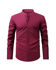 Big & Tall Men's Solid Color Retro Collar Long Sleeve Shirt S-3XL
