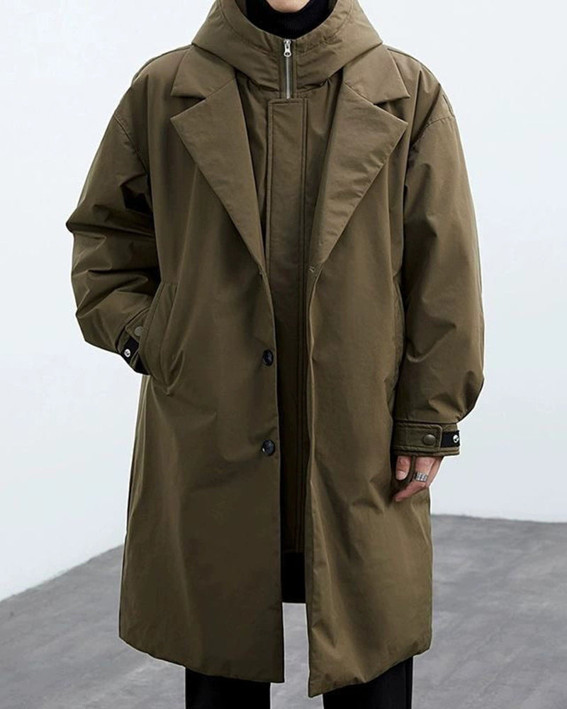 Mid-length Fake Two-piece Hooded Windbreaker Parker Warm Jacket M-6XL