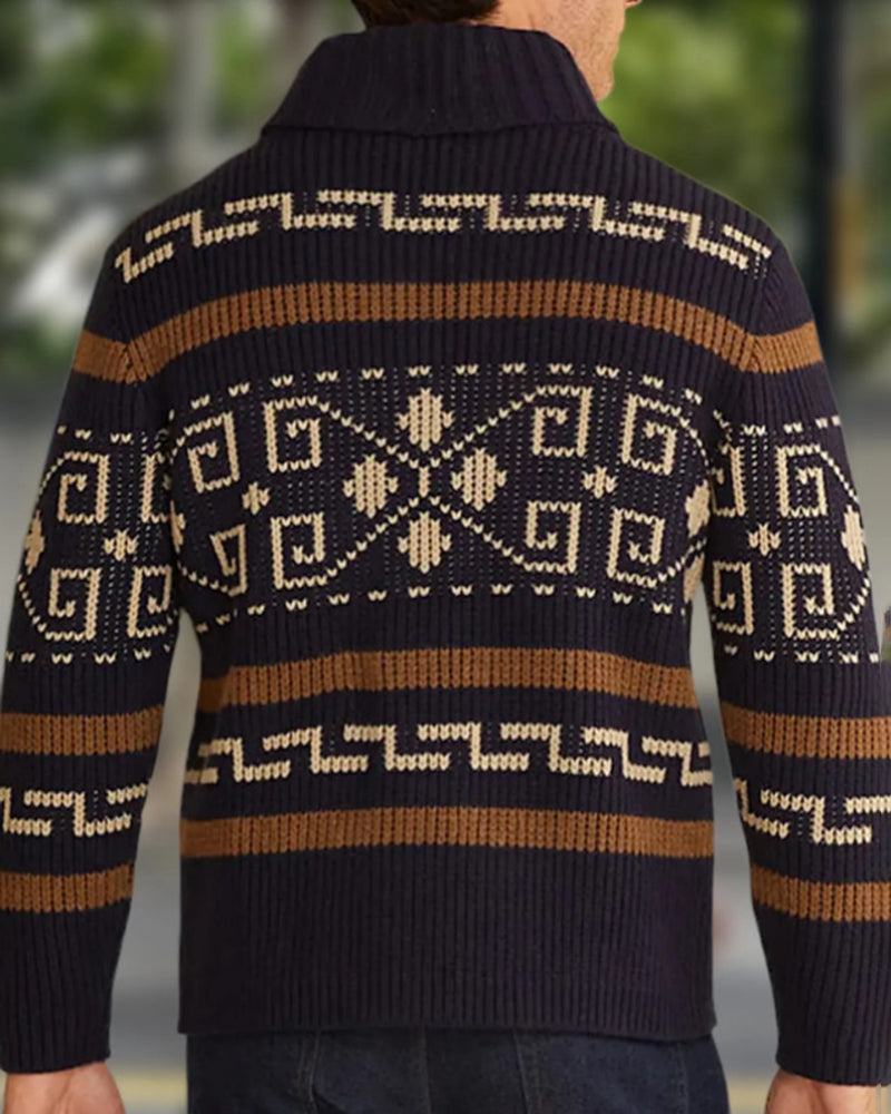 Big & Tall Men's Vintage Jacquard Laps Long Sleeve Cardigan Jacket M-3XL