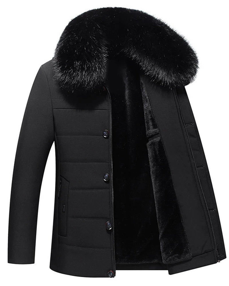 Big & Tall Men's Fur Collar Padded Camel Wool Coat