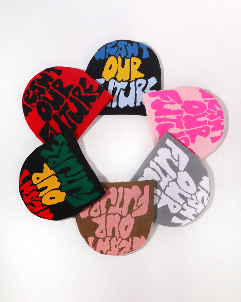 WANT OUR FUTURE Alphabet Jacquard Knit Hat