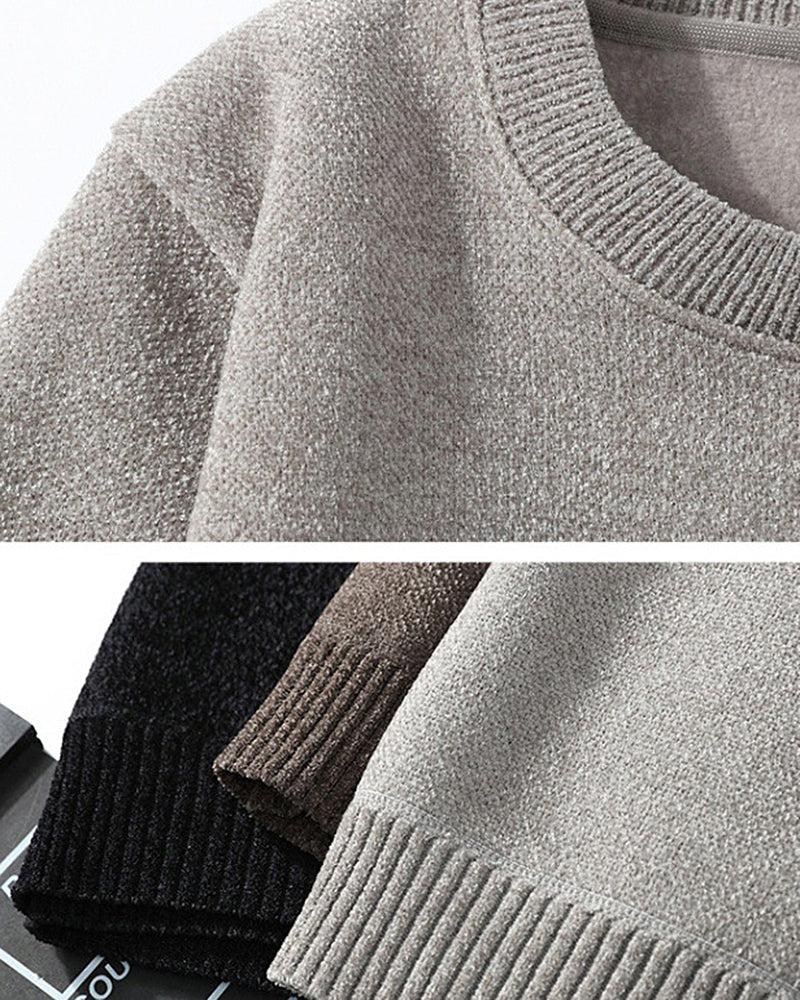 Big & Tall Men's Chenille One-piece Velvet Crew Neck Padded Sweater L-4XL