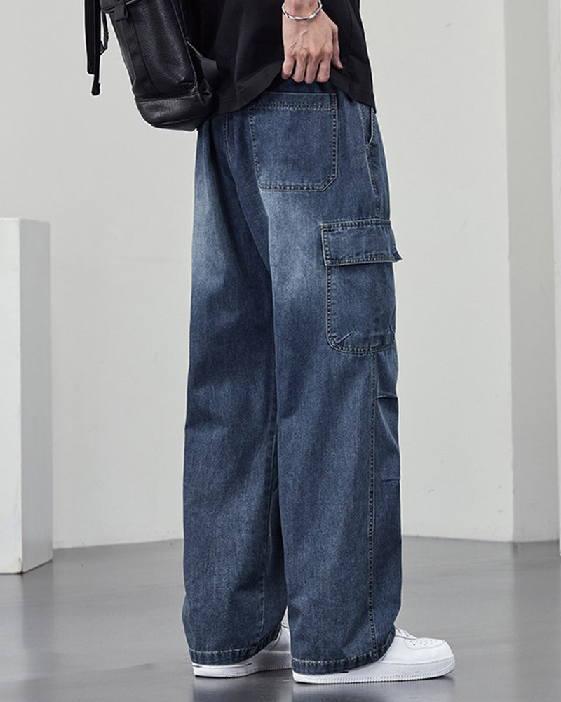 Big & Tall Men's Retro Tooling Style Old Straight Tube Stretch Jeans M-8XL