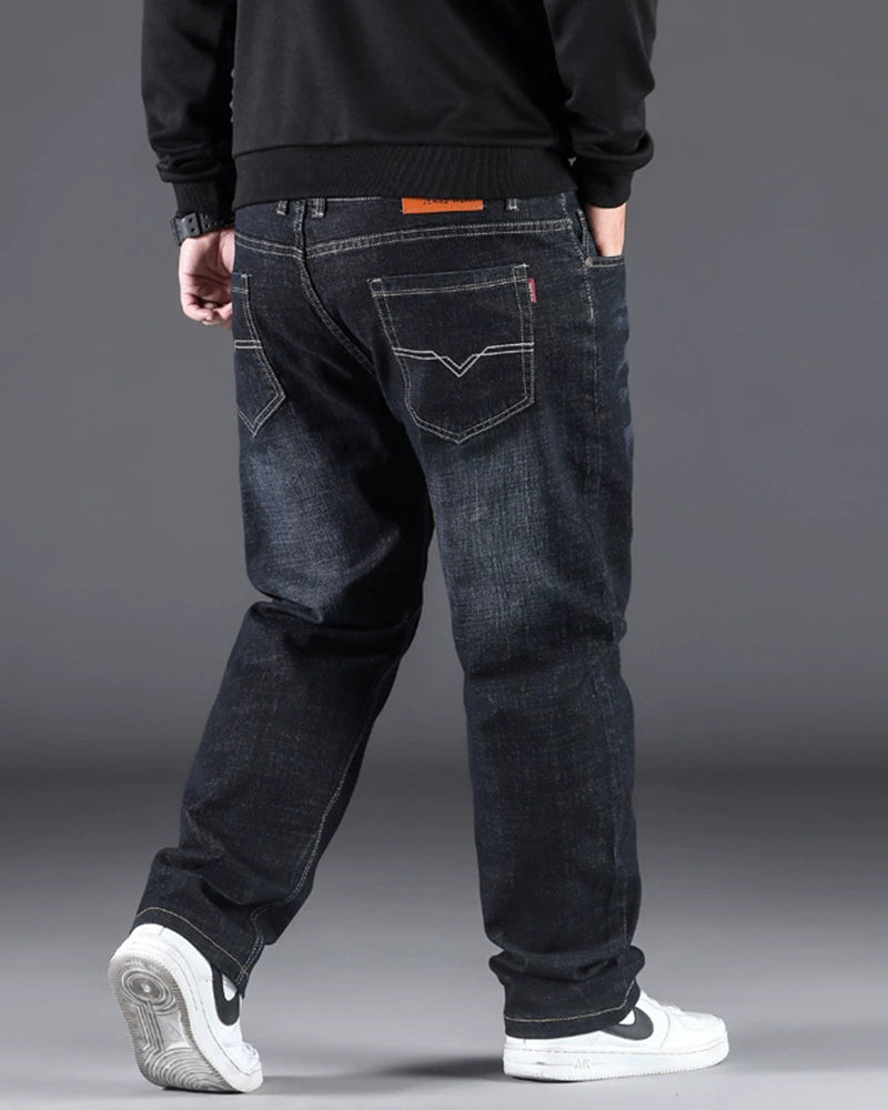 Big & Tall Men's Autumn And Winter Thick Loose Stretch Straight Jeans 28-50
