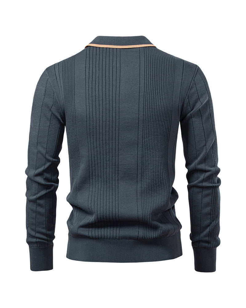 Big & Tall Men's High Quality Lapel Polo Half Zip Sweater S-2XL