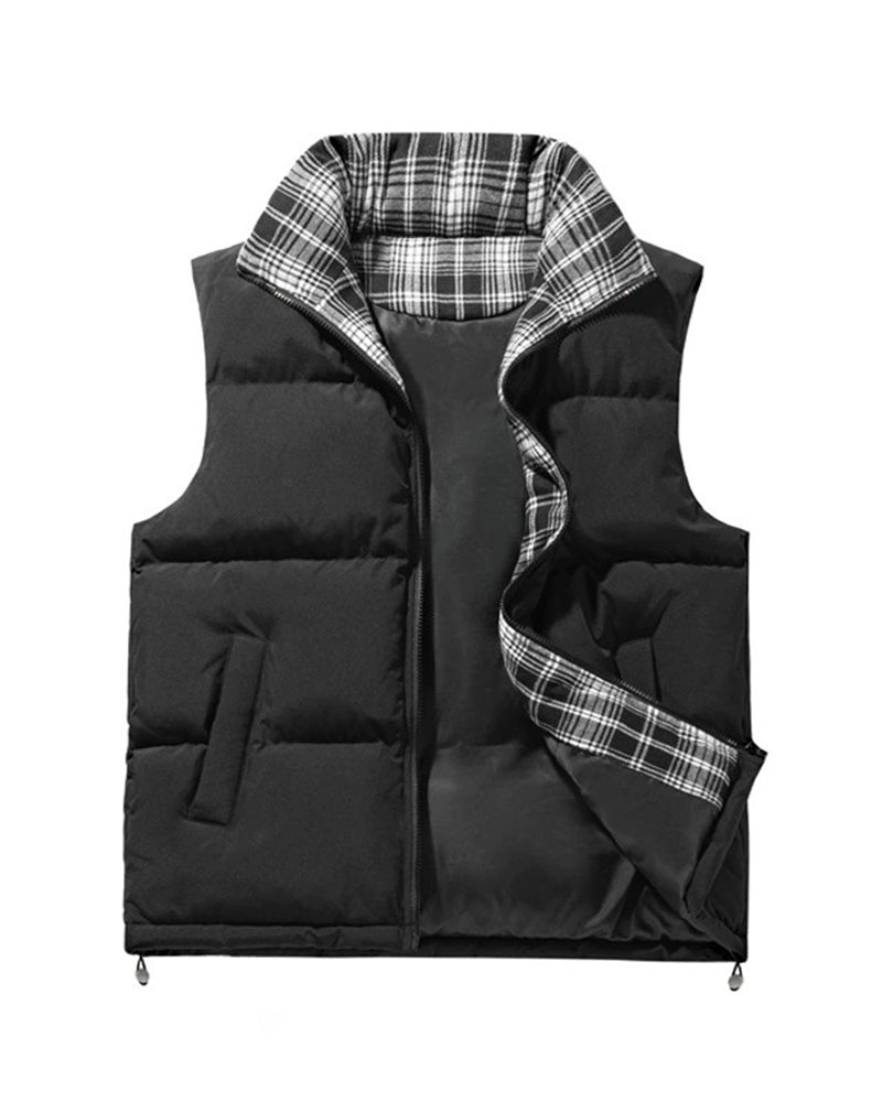 Big & Tall Men's Plaid Stitching Down Cotton Thickened Vest M-5XL
