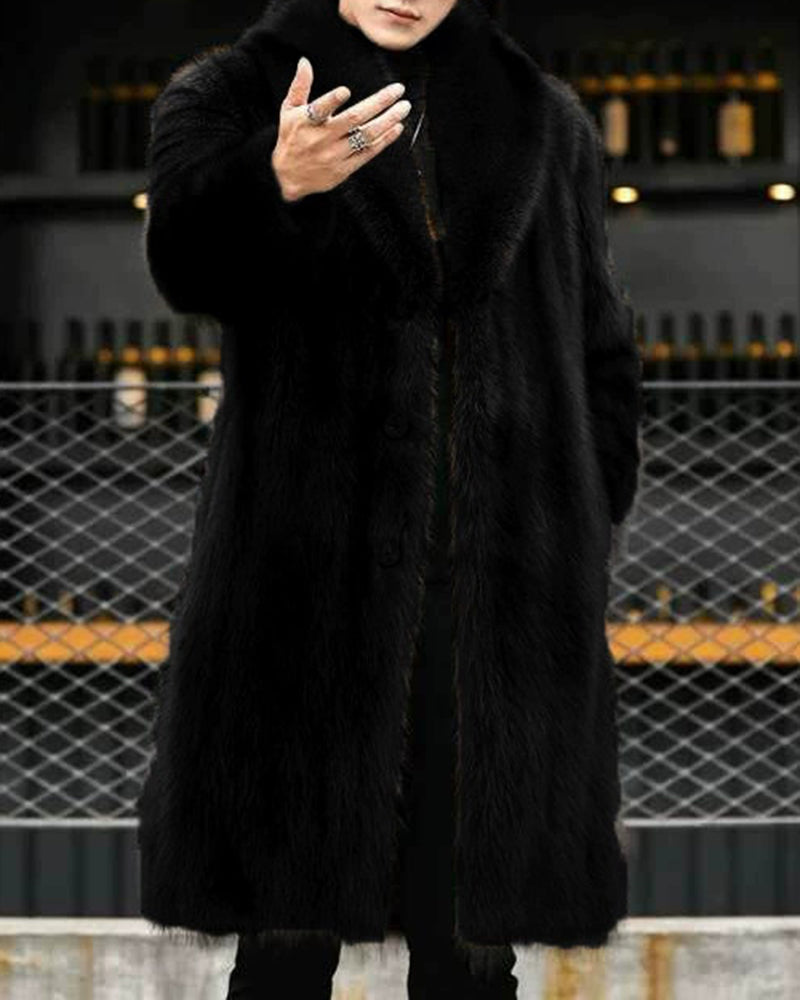 Big & Tall Men's Casual Business Mink Faux Fur Long Coat M-5XL