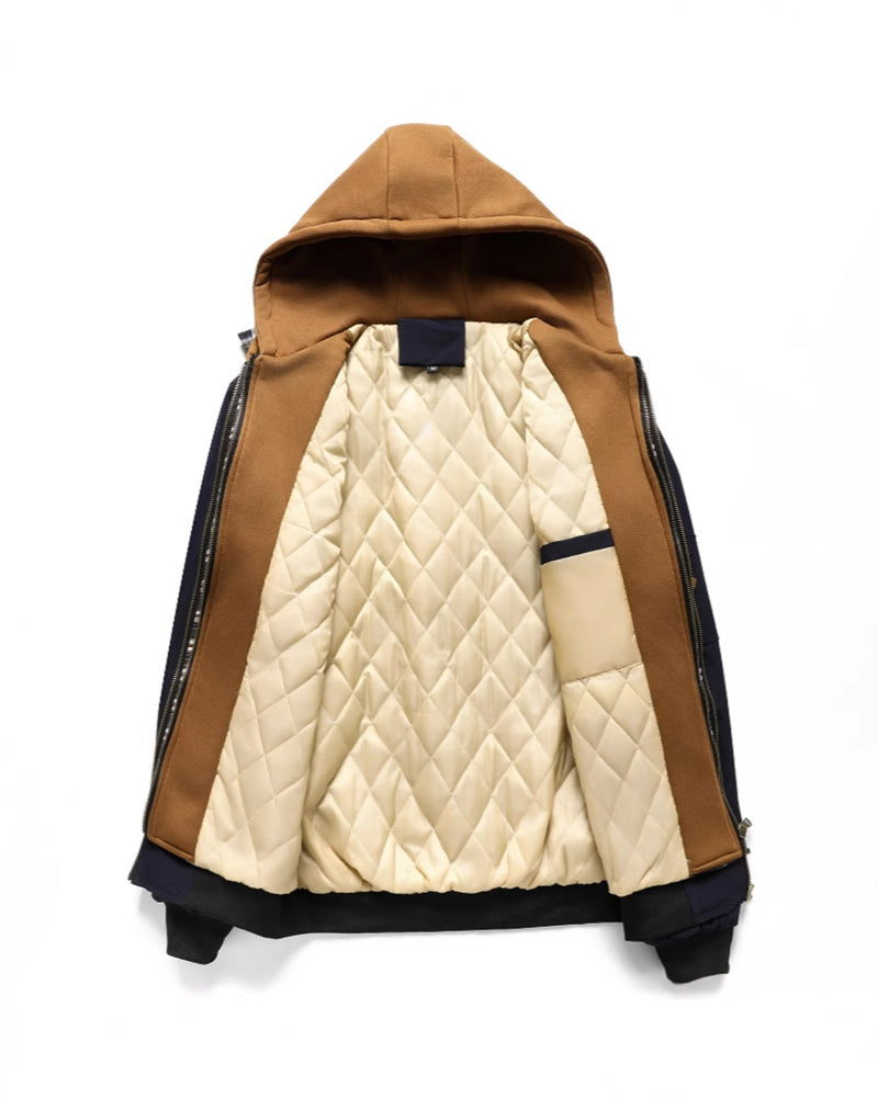 Big & Tall Men's Quilted Cotton Hooded Fake Two-Piece Jacket Coat S-3XL