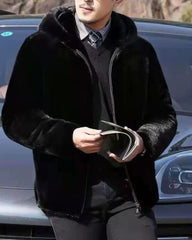 Big & Tall Men's Mink Faux Fur Hooded Coat M-6XL