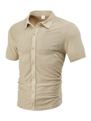 S-3XL Lapel Towel Jacquard Short Sleeve Shirt