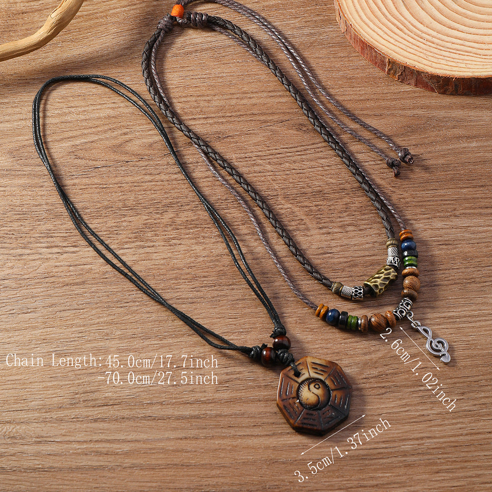 Vintage Braided Rope Beaded Multilayer Necklace Men's And Women's Accessories