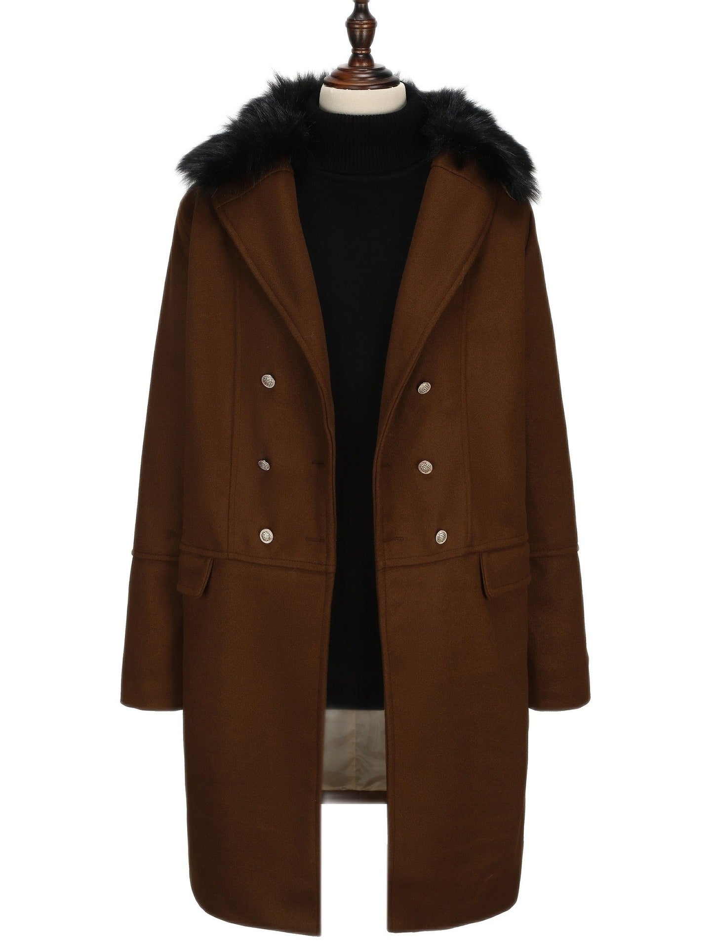 Big & Tall Men's Casual Big Wool Collar Woolen Solid Color Double-breasted Coat S-5XL