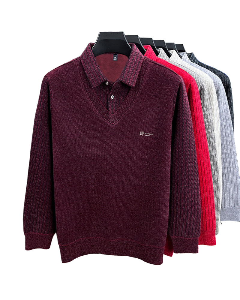 Big & Tall Men's Fake Two-piece Lapel Padded Sweater M-4XL