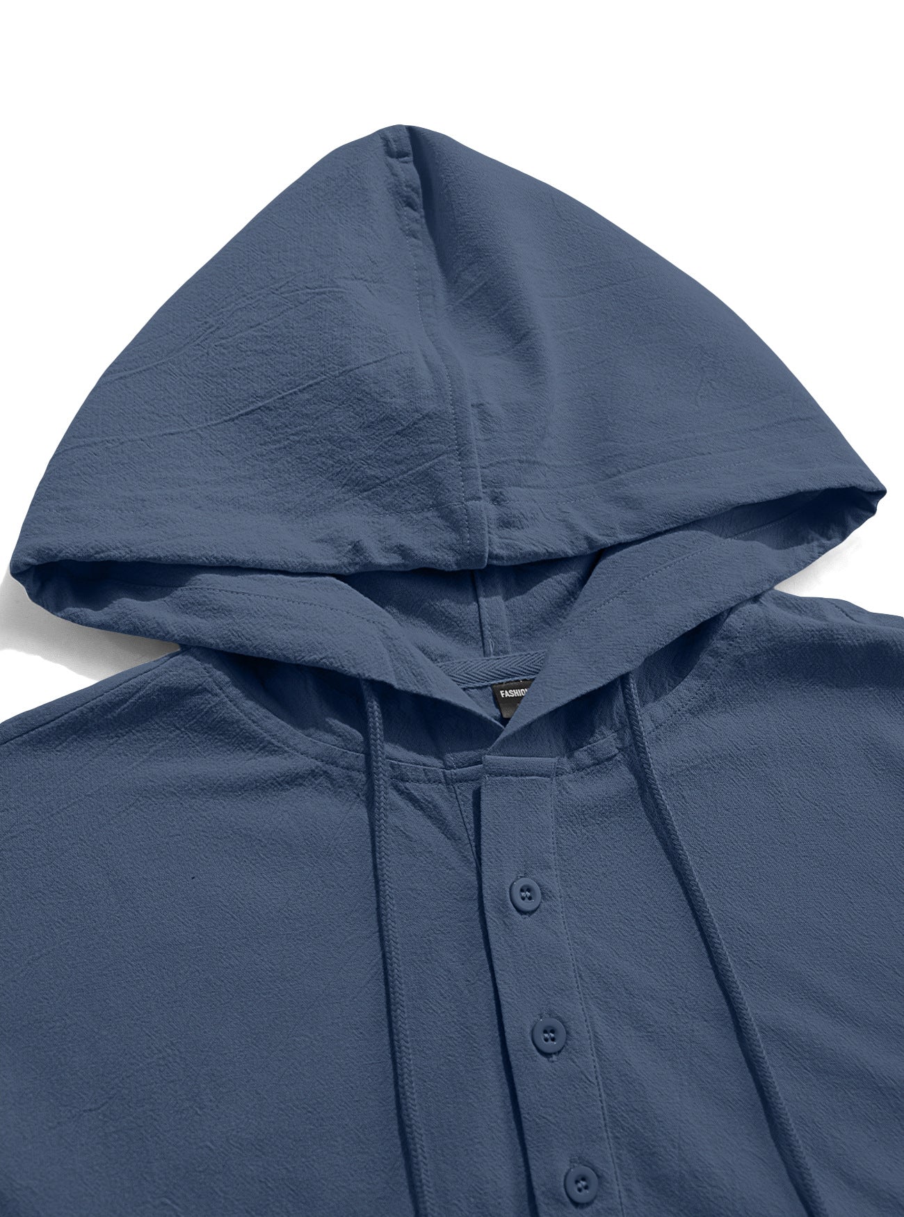 S-3XL Men's Hooded Buckle Long Sleeve Cotton Linen Shirt