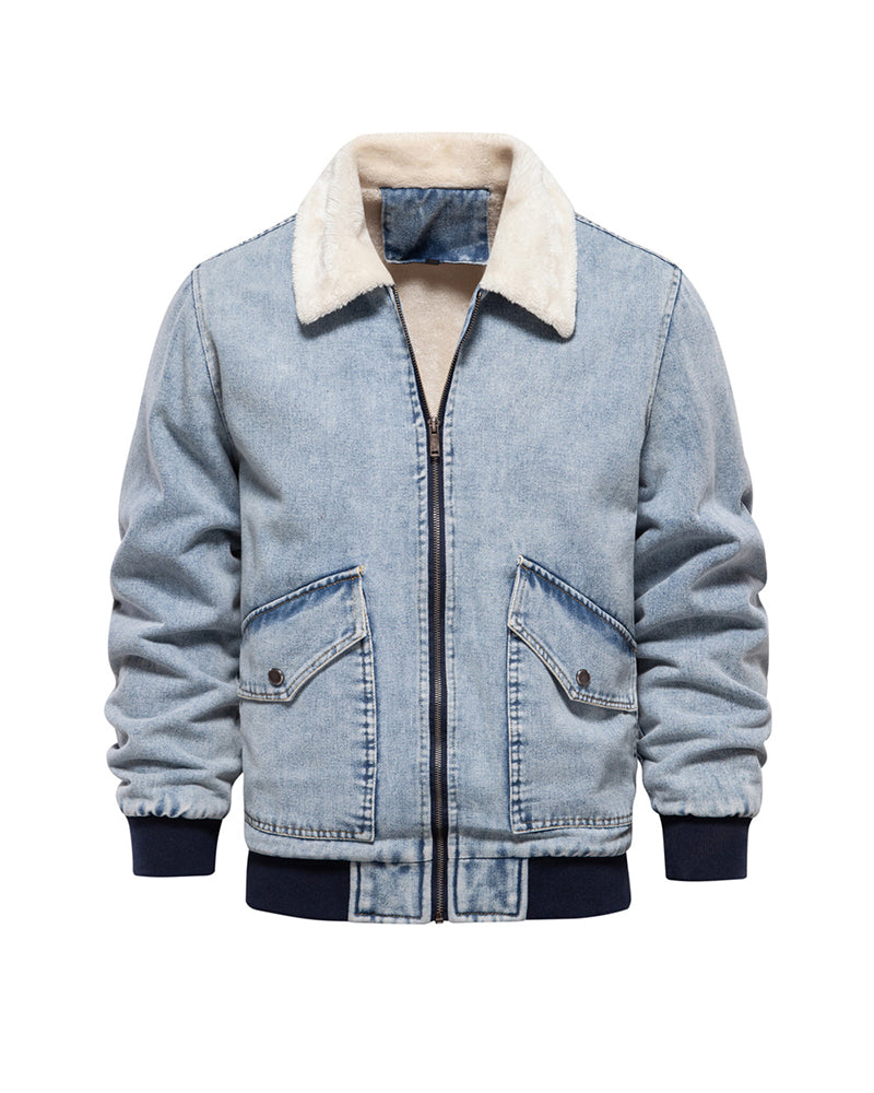 Big & Tall Men's Thickened Washed Denim Jacket S-XL