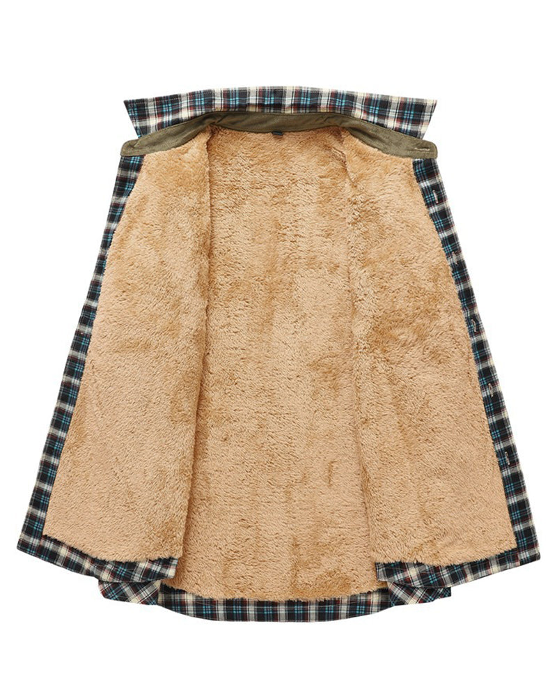 Big & Tall Men's Thickened Plaid Shirt Cotton Jacket M-4XL