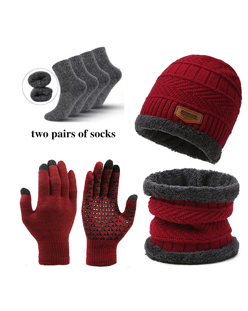 Winter Warm Scarf Gloves Socks Hat 5-piece Set Of Touch Screen For Men And Women