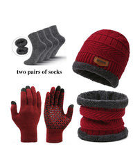 Winter Warm Scarf Gloves Socks Hat 5-piece Set Of Touch Screen For Men And Women