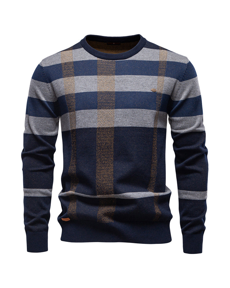 Big & Tall Men's Business Plaid Crewneck Sweater S-2XL