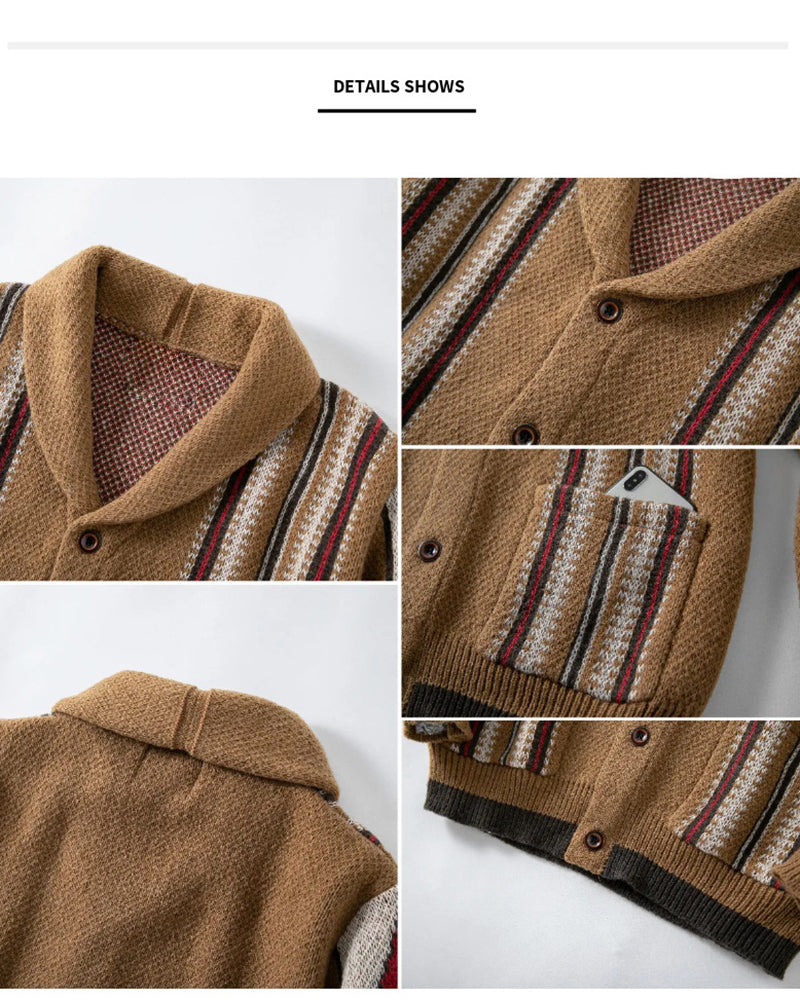 Big & Tall Men's Vintage Jacquard Laps Long Sleeve Cardigan Jacket M-3XL