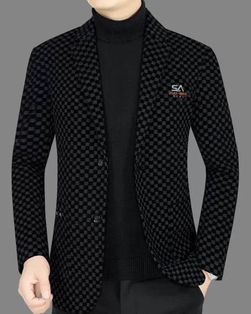 Big & Tall Men's Autumn And Winter Business Check Padded Warm Suit Jacket L-5XL