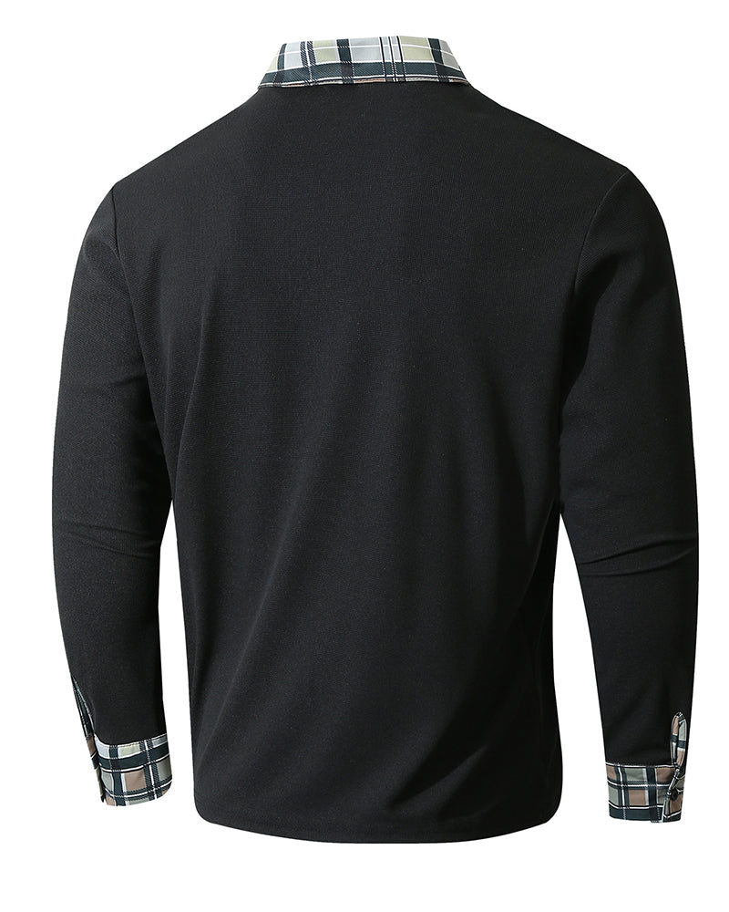 Big & Tall Men's Plaid Long-sleeved Polo Shirt With Lapel S-2XL