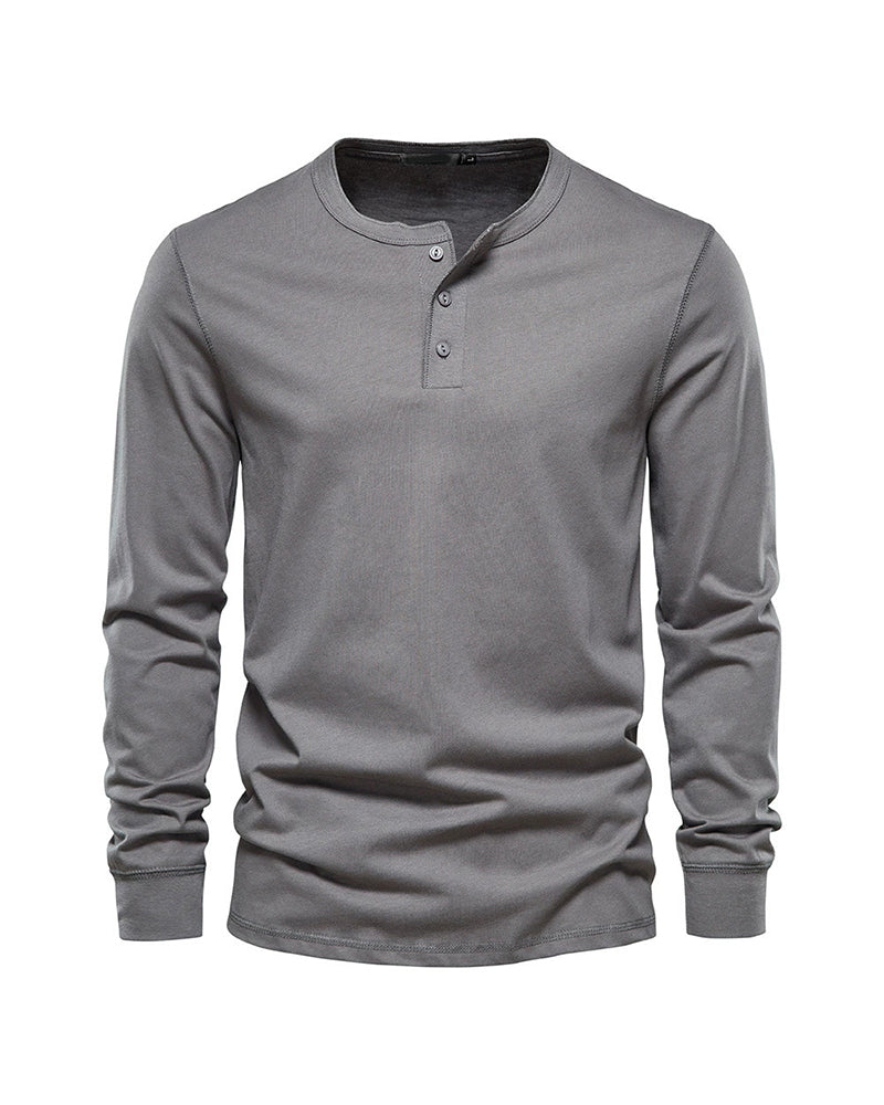 Big & Tall Men's Henry Neck/Round Neck Long Sleeve T-Shirt Base Top XS-5XL