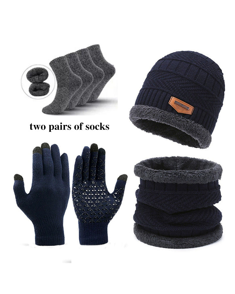 Winter Warm Scarf Gloves Socks Hat 5-piece Set Of Touch Screen For Men And Women