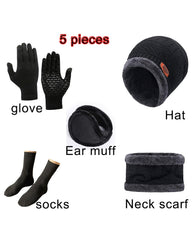 Winter Warm Scarf Gloves Socks Hat 5-piece Set Of Touch Screen For Men And Women