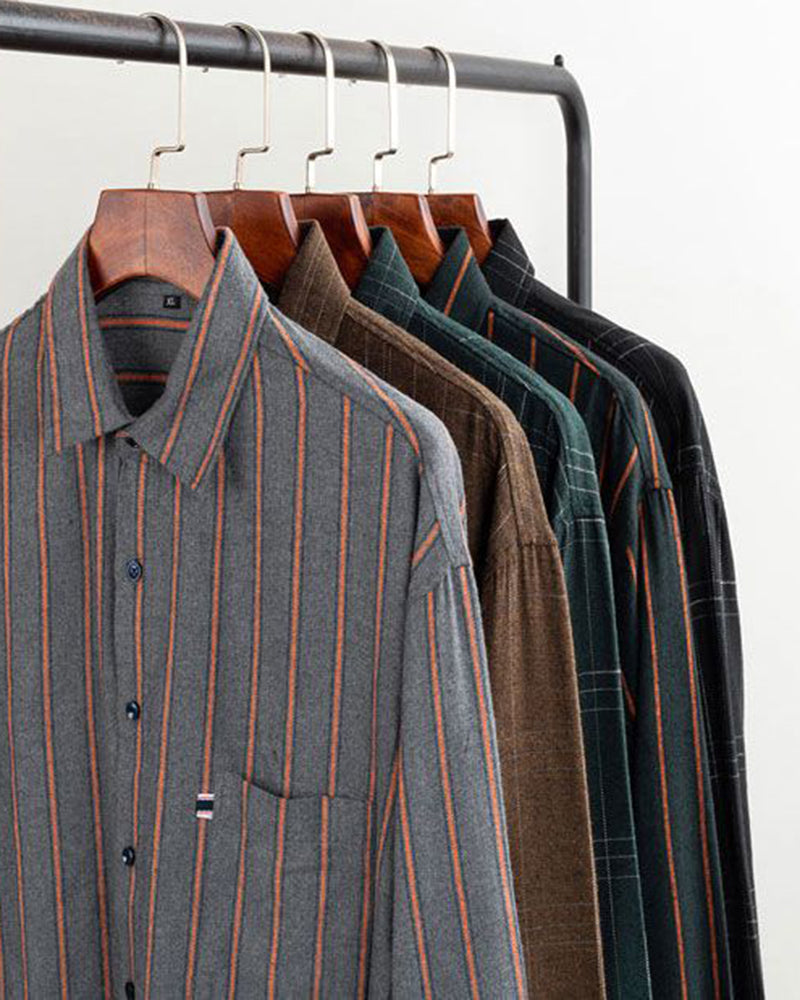 Big & Tall Men's Cotton Sanding Plaid Striped Long Sleeve Shirt M-5XL