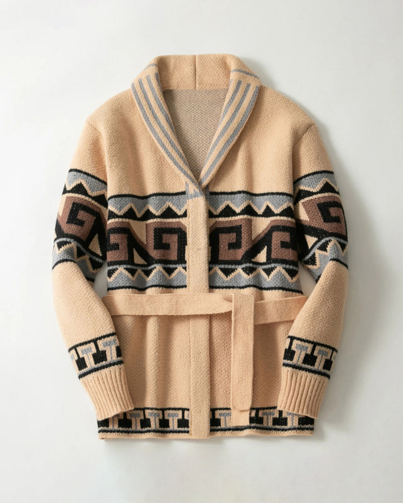 Big & Tall Men's Retro Mid-length Aztec Jacquard Cardigan Sweater Coat M-3XL