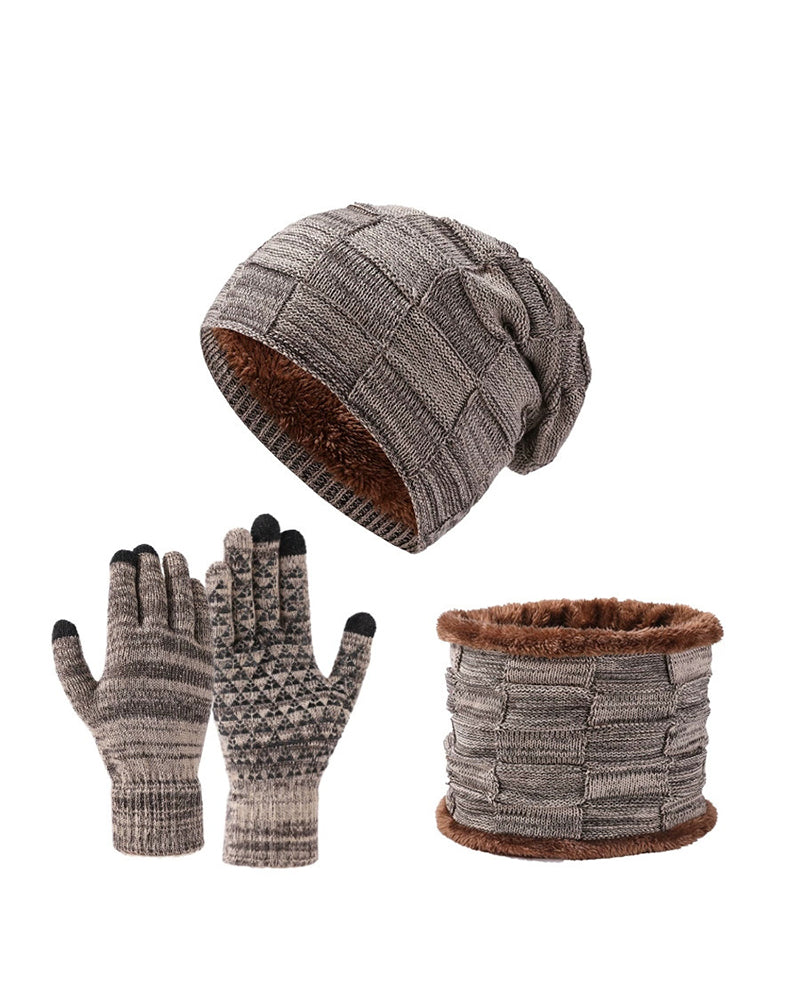 Men's And Women's Autumn And Winter Thick Hat Scarf Gloves Three-piece Set