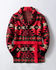 Big & Tall Men's Retro Mid-length Aztec Jacquard Cardigan Sweater Coat M-3XL