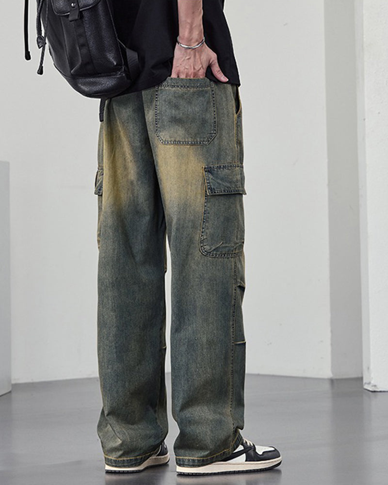 Big & Tall Men's Retro Tooling Style Old Straight Tube Stretch Jeans M-8XL