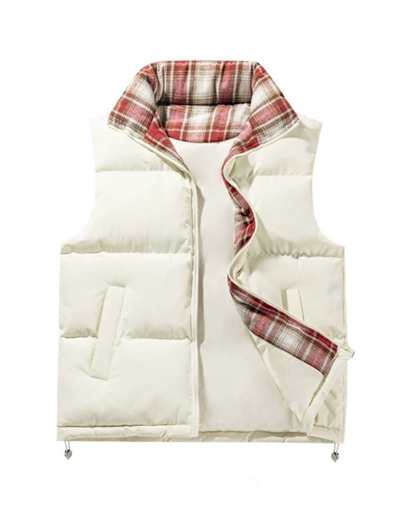 Big & Tall Men's Plaid Stitching Down Cotton Thickened Vest M-5XL