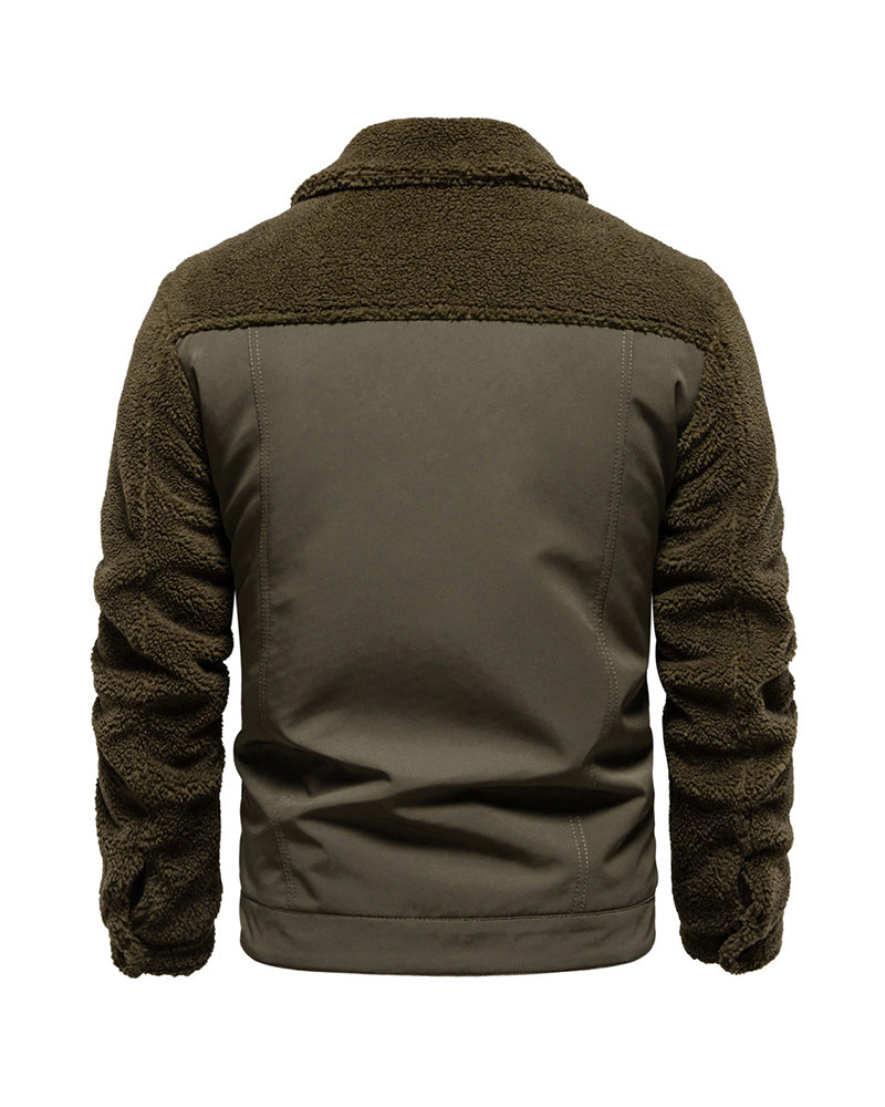 Big & Tall Men's Lamb Wool Patchwork Jacket Coat S-2XL