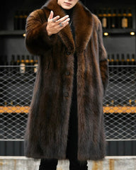 Big & Tall Men's Casual Business Mink Faux Fur Long Coat M-5XL