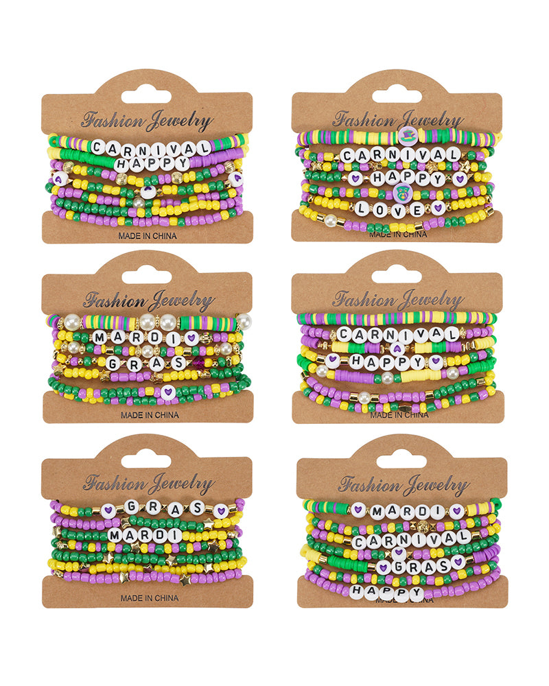 Mardi Gras Carnival Love Soft Pottery Beaded Party Bracelet
